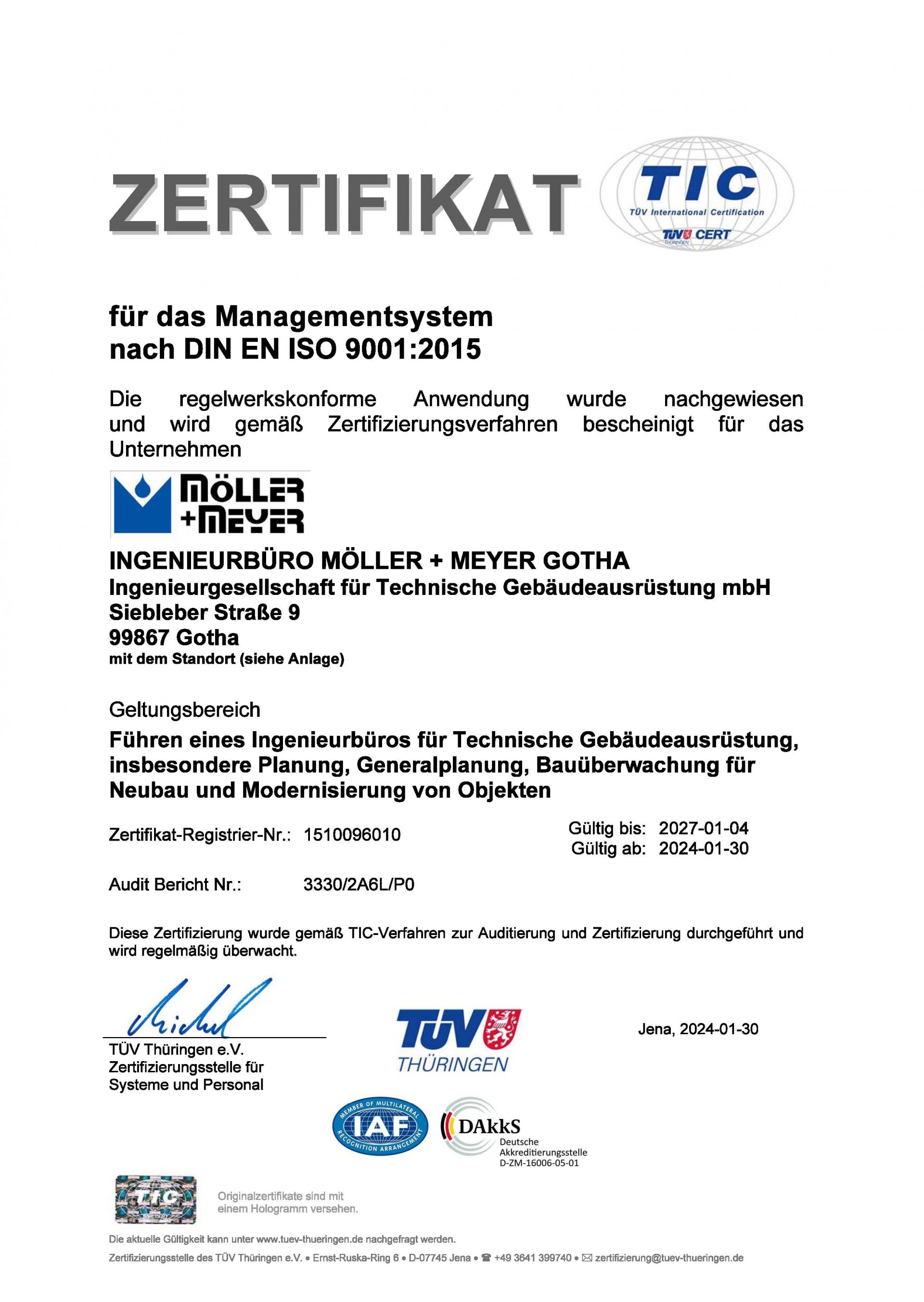 Zertifikat TÜV Thüringen